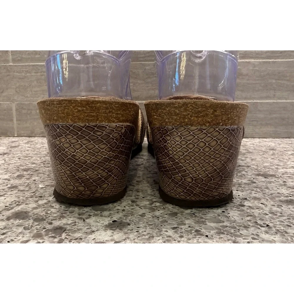 Vionic Orthaheel Ariana Brown Snakeskin Embossed Wedge Slide Sandals Buckle 10